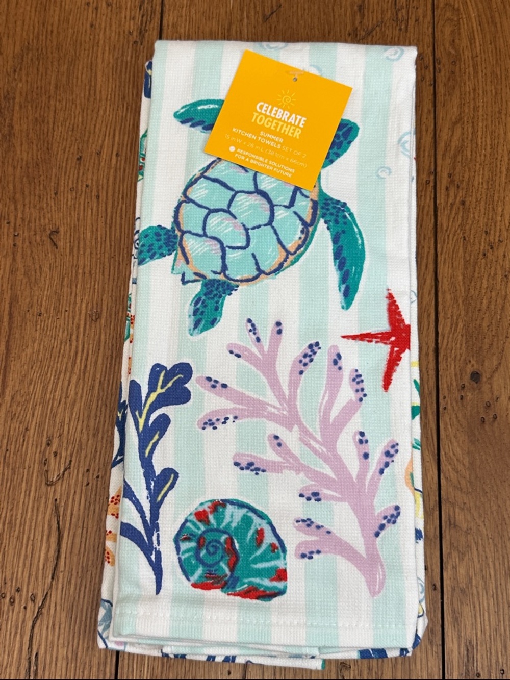 Sea Turtle Kitchen Towels Set of 2 - Mint & Teal Ocean Print